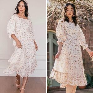 JessaKae Carefree White Floral Midi Dress